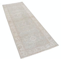 2.7x7.6 ft Handknotted Runner Rug for Kitchen and Corridor. Beige Hallway Rug