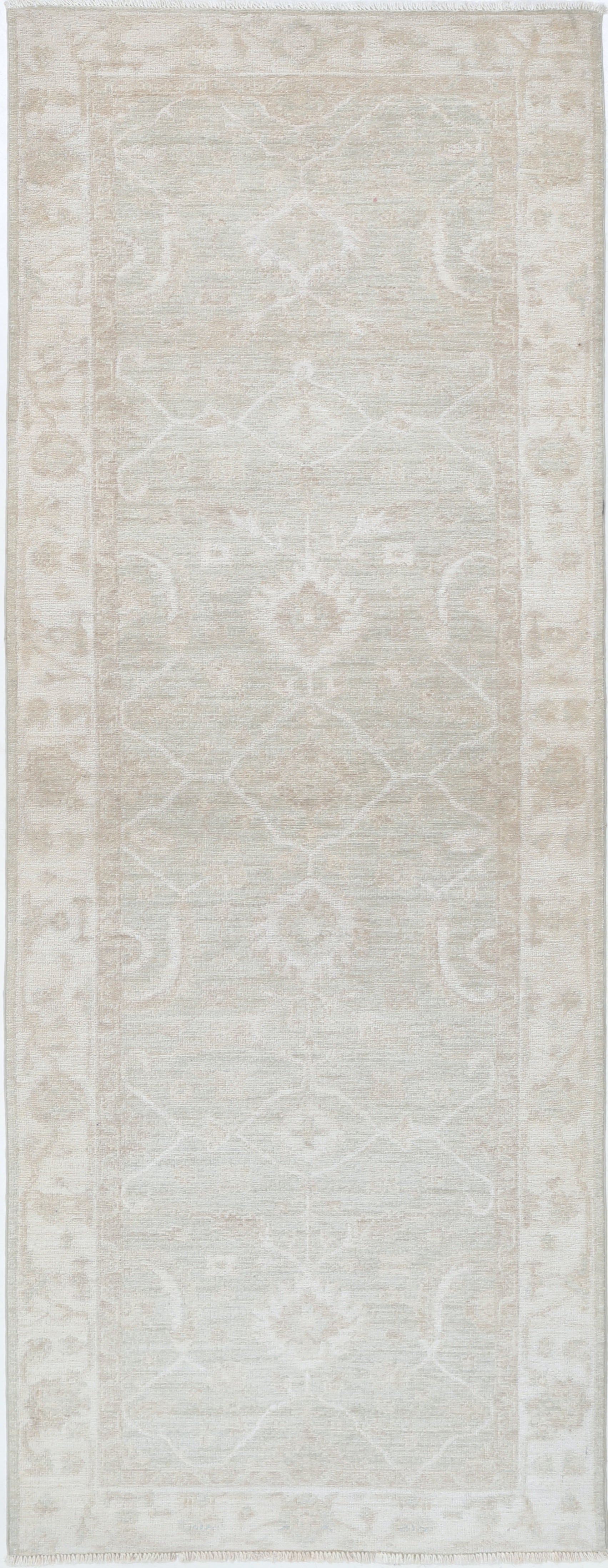 2.7x7.6 ft Handknotted Runner Rug for Kitchen and Corridor. Beige Hallway Rug