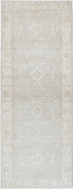 2.7x7.6 ft Handknotted Runner Rug for Kitchen and Corridor. Beige Hallway Rug