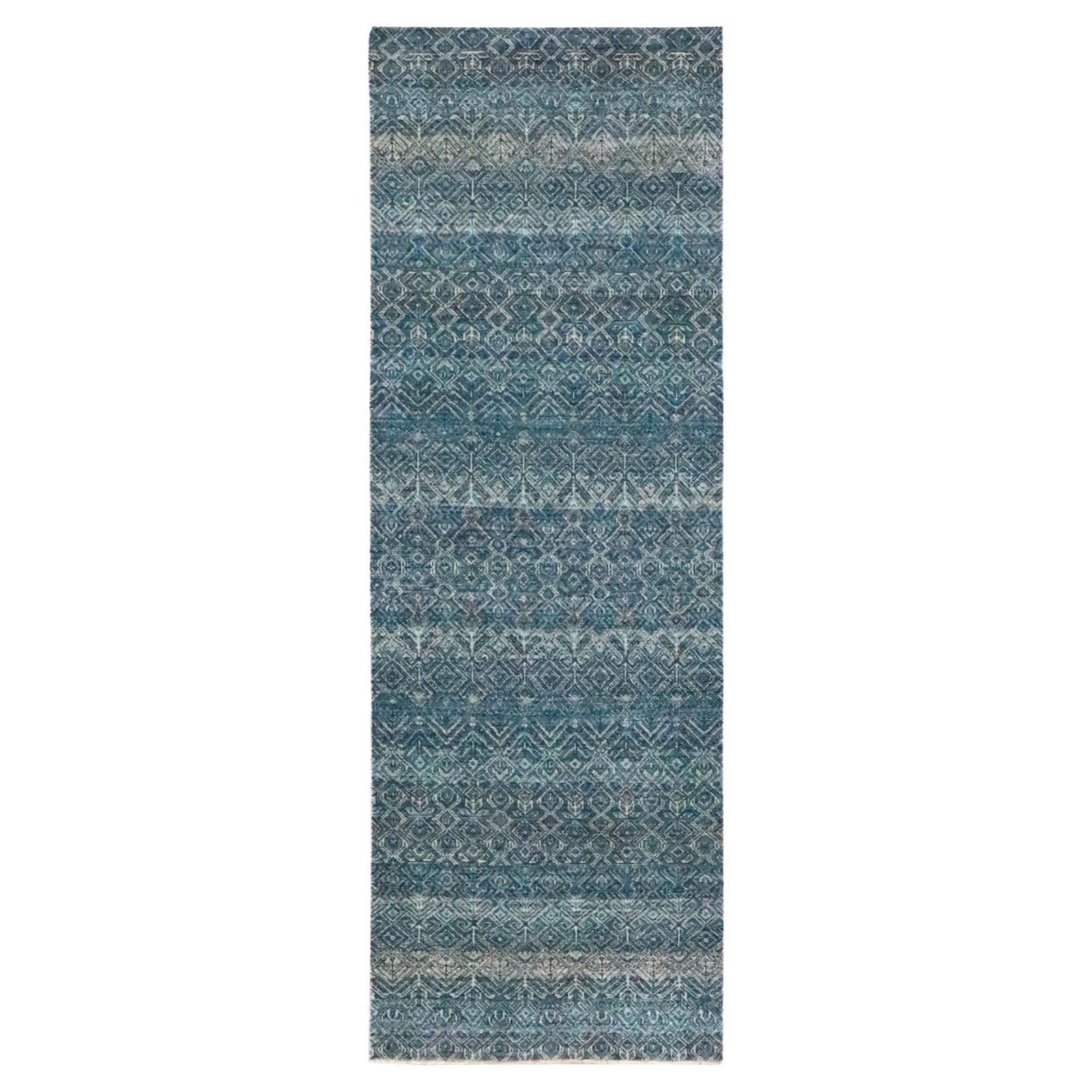 2'7 "x7'7" Blau Kohinoor Herat Geometrisches Design Handgeknüpft Weiche Wolle Läufer Teppich im Angebot