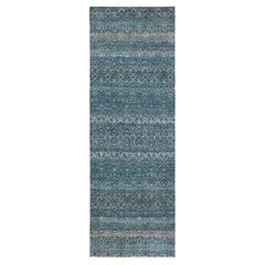 2'7 "x7'7" Blau Kohinoor Herat Geometrisches Design Handgeknüpft Weiche Wolle Läufer Teppich