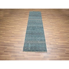 2'7"x7'7" Blue Kohinoor Herat Repetitive Pattern Hand Knotted Wool Runner Rug