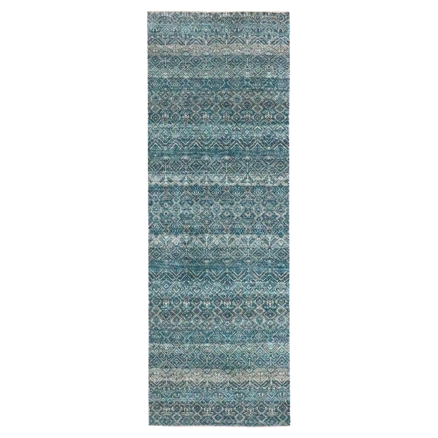 2
7"x7
7" Blue Kohinoor Herat Repetitive Pattern Hand Knotted Wool Runner Rug