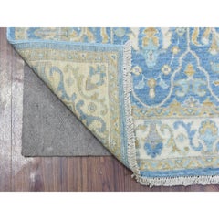 2'7"x7'7" Light Blue, Fine Peshawar Velvety Wool Hand Knotted Runner Rug