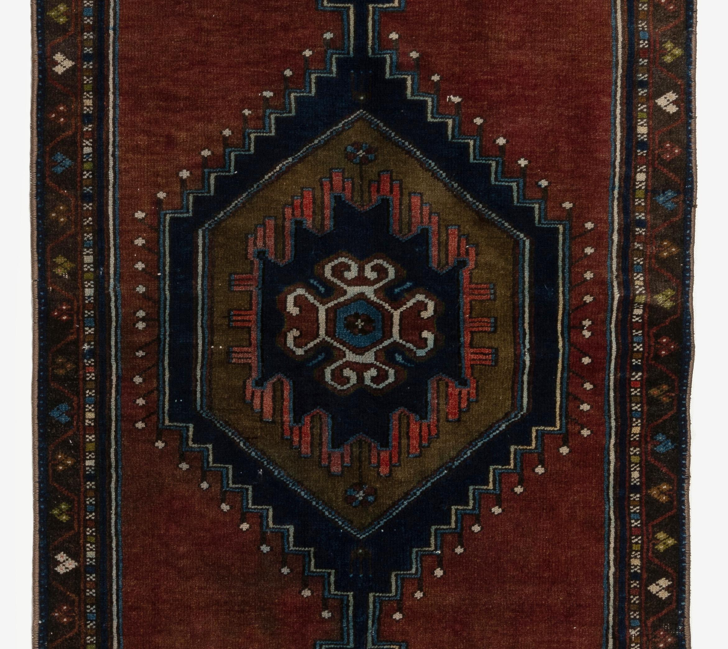 Turkish 2.9x7.9 Ft One-of-a-Kind Handmade Vintage Anatolian Tribal Runner Rug %100 Wool For Sale