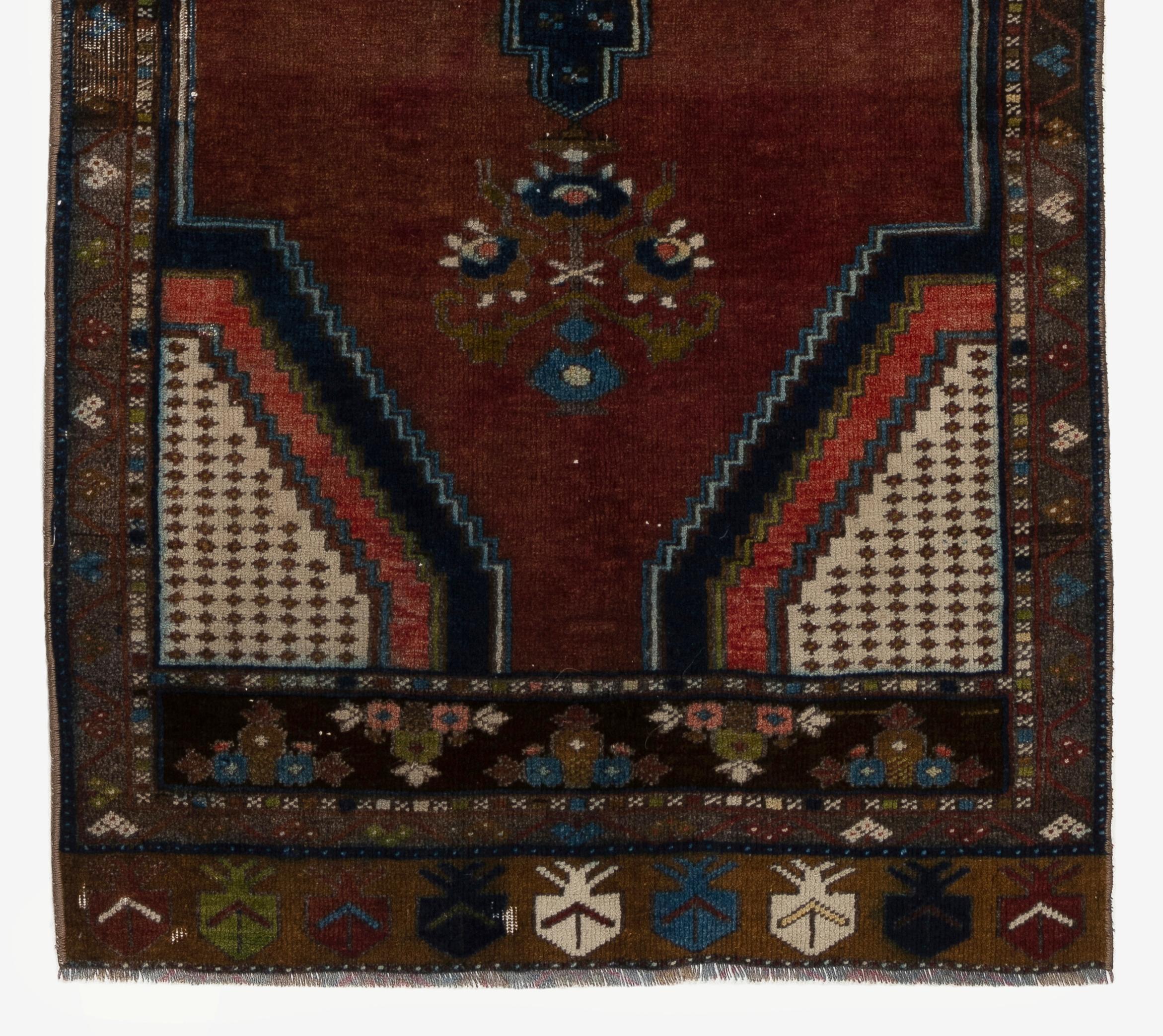 Hand-Knotted 2.9x7.9 Ft One-of-a-Kind Handmade Vintage Anatolian Tribal Runner Rug %100 Wool For Sale