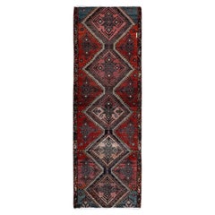 2'7"x7'7" Scarlet Red Vintage Persian Bakhtiar Hand Knotted Pure Wool Runner Rug
