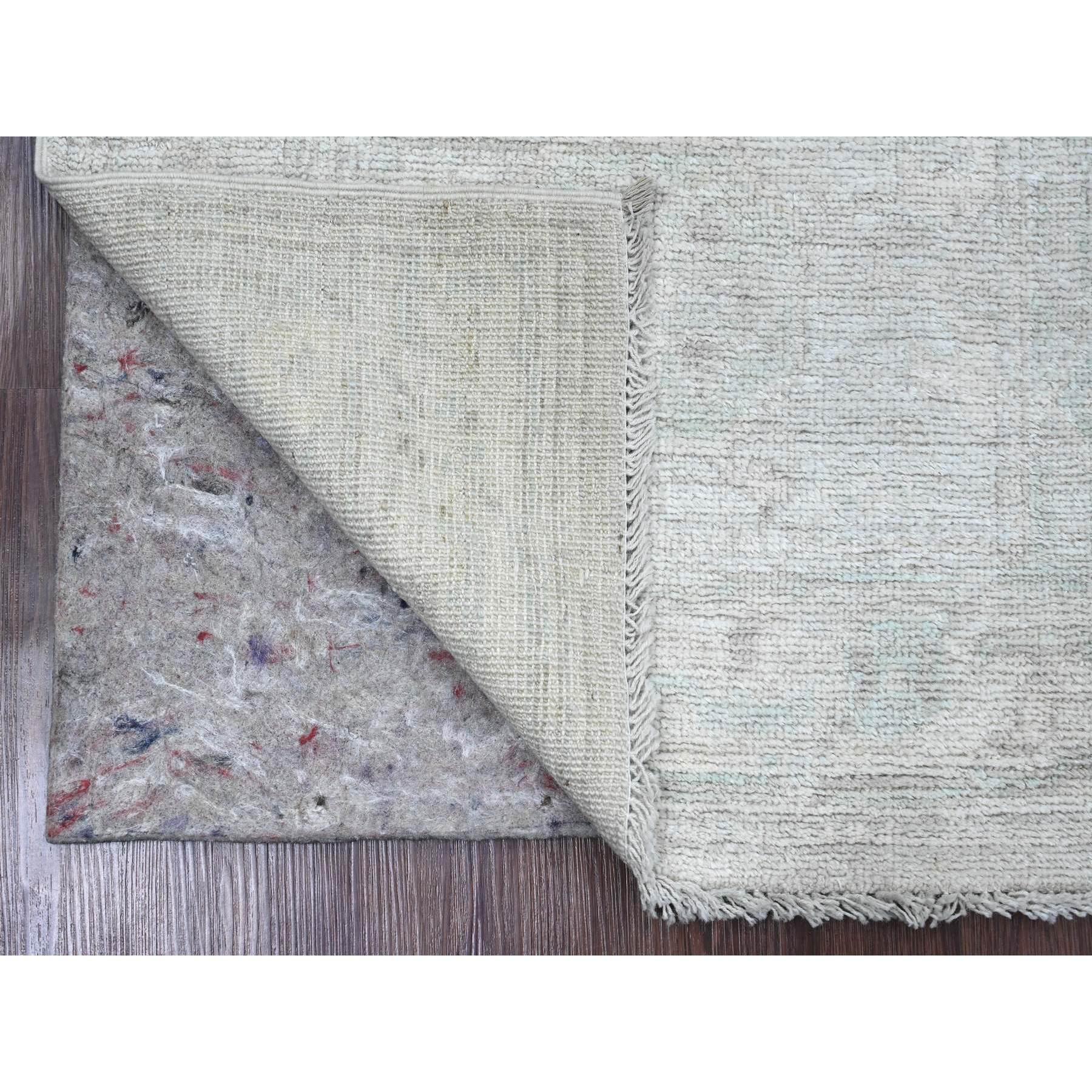 Pearl White, 100% Wool, Afghan Angora Oushak with Large Leaf Design, Hand Knotted, Vegetable Dyes, Runner, Oriental Rug
Primary materials: Wool
Latex: No Pile 
height: 0.25 Inches
Style: Transitional
Primary color: Ivory
Secondary colors: Blue,