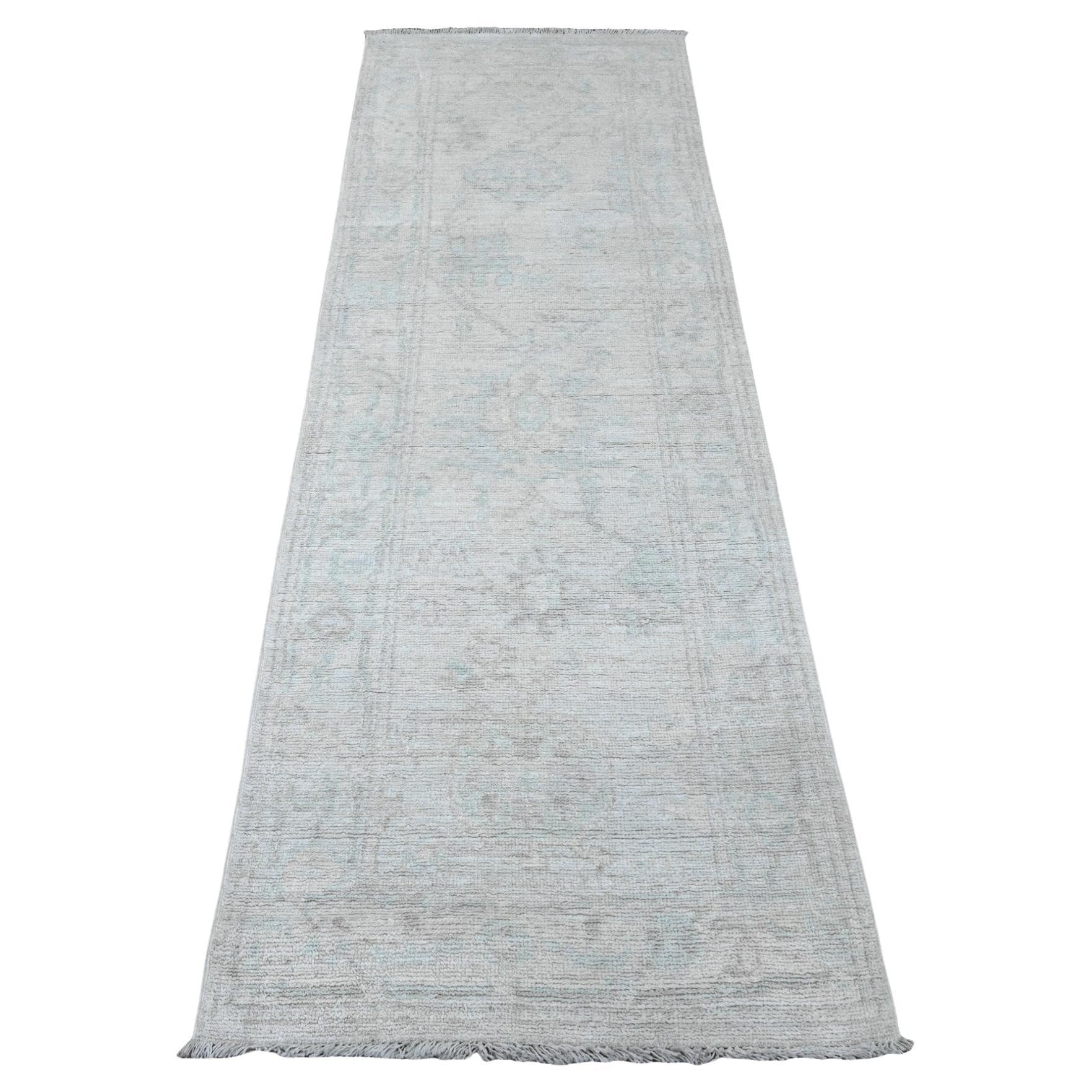 2'7 "x7'8" Pearl White Wool Afghan Angora Oushak Hand Knots Rugs