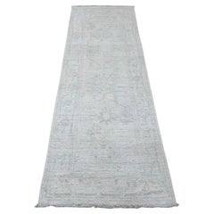 2'7"x7'8" Pearl White Wool Afghan Angora Oushak Hand Knotted Runner Rug