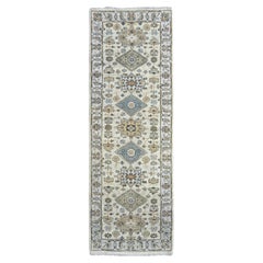 2'7"x7'9" Acoustic White Hand Knotted Karjihooz Soft Wool Runner Rug