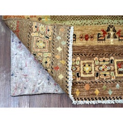 2'7"x7'9" Brown Kashkuli Gabbeh Animal Figurines Hand Knotted Wool Runner Rug