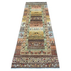 2'7"x7'9" Brown Kashkuli Gabbeh Animal Figurines Hand Knotted Wool Runner Rug