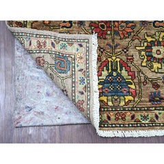 Tappeto da corridoio in pura lana annodato a mano, con motivo zoroastriano del Nord-Ovest, marrone, 2'7" x 7'9"
