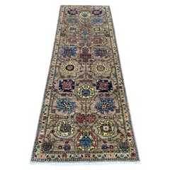 Tappeto da corridoio in pura lana annodato a mano, con motivo zoroastriano del Nord-Ovest, marrone, 2'7" x 7'9"