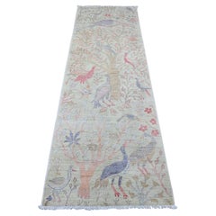 2'7 "x7'9" Verde Annodato a mano Peshawar Birds of Paradise Design Tappeto Runner in Lana