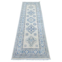 2'7 "x7'9" Elfenbein Vintage Look Kazak mit Medaillons Hand geknüpft Wolle Läufer Teppich