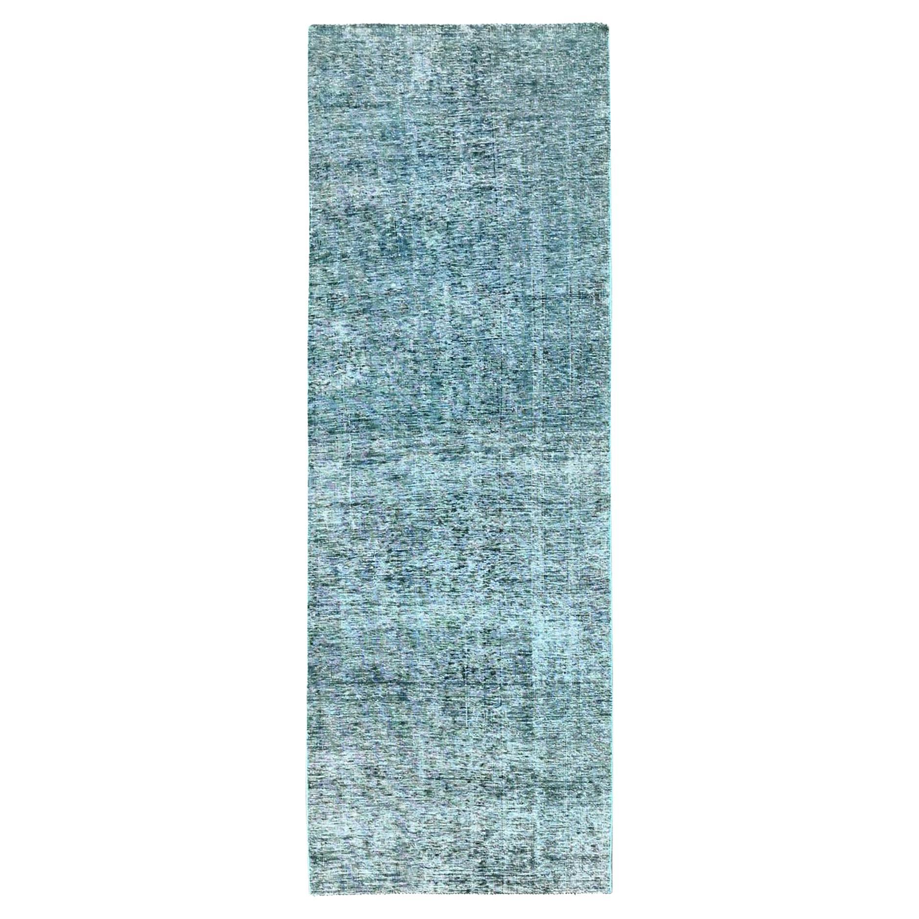 2'7 "x7'9" Overdyed Green Vintage Persian Tabriz Hand Knotted All Wool Runner Rugs (Tappeto da corsa in lana)