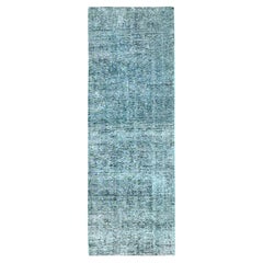 2'7"x7'9" Overdyed Green Vintage Persian Tabriz Hand Knotted All Wool Runner Rug