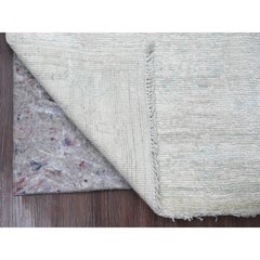 2'7"x7'9" White Afghan Angora Oushak Leaf Design Hand Knotted Wool Runner Rug
