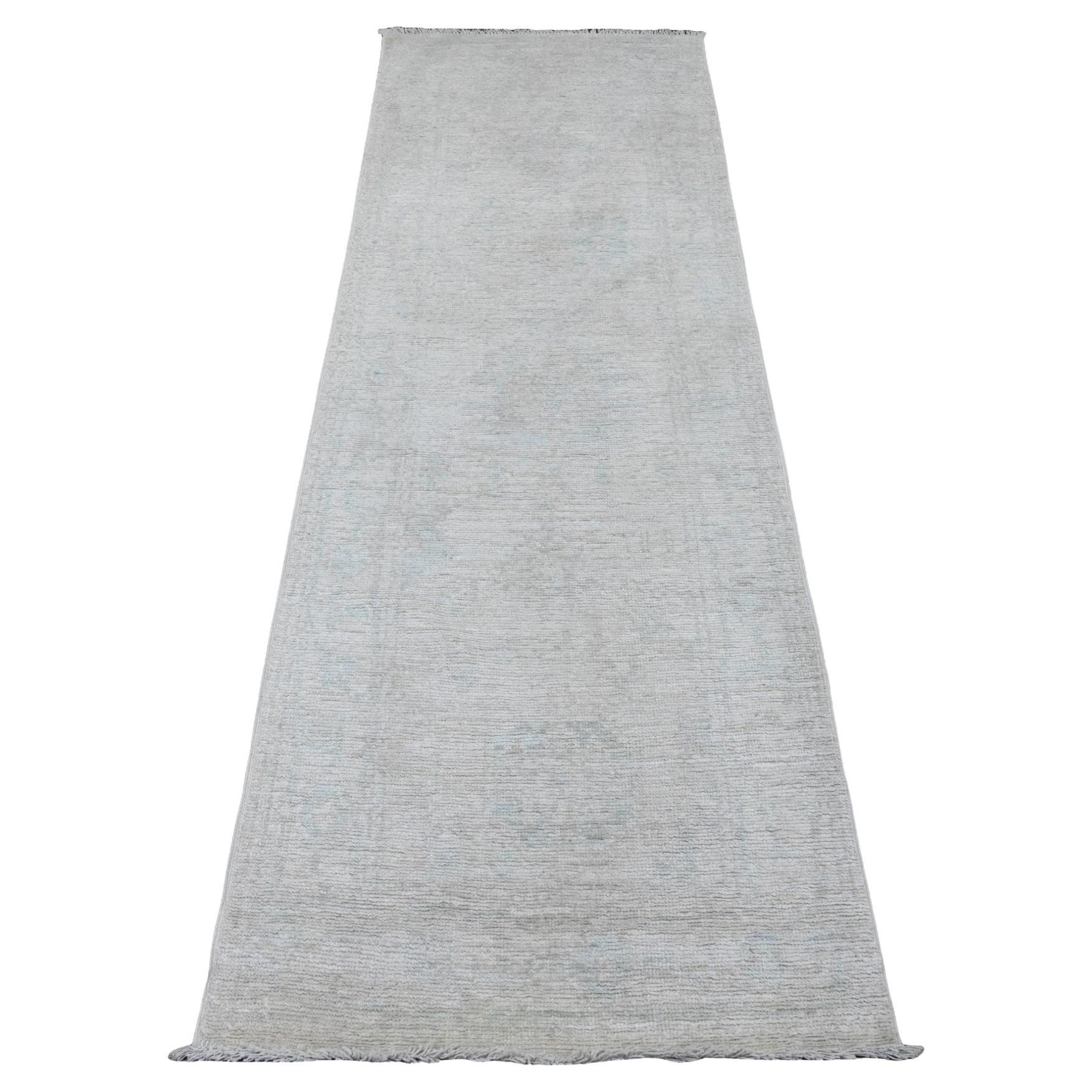 2
7 "x7
9" Blanco Angora Afgana Oushak Diseño de Hojas Alfombra de Lana Anudada a Mano en venta
