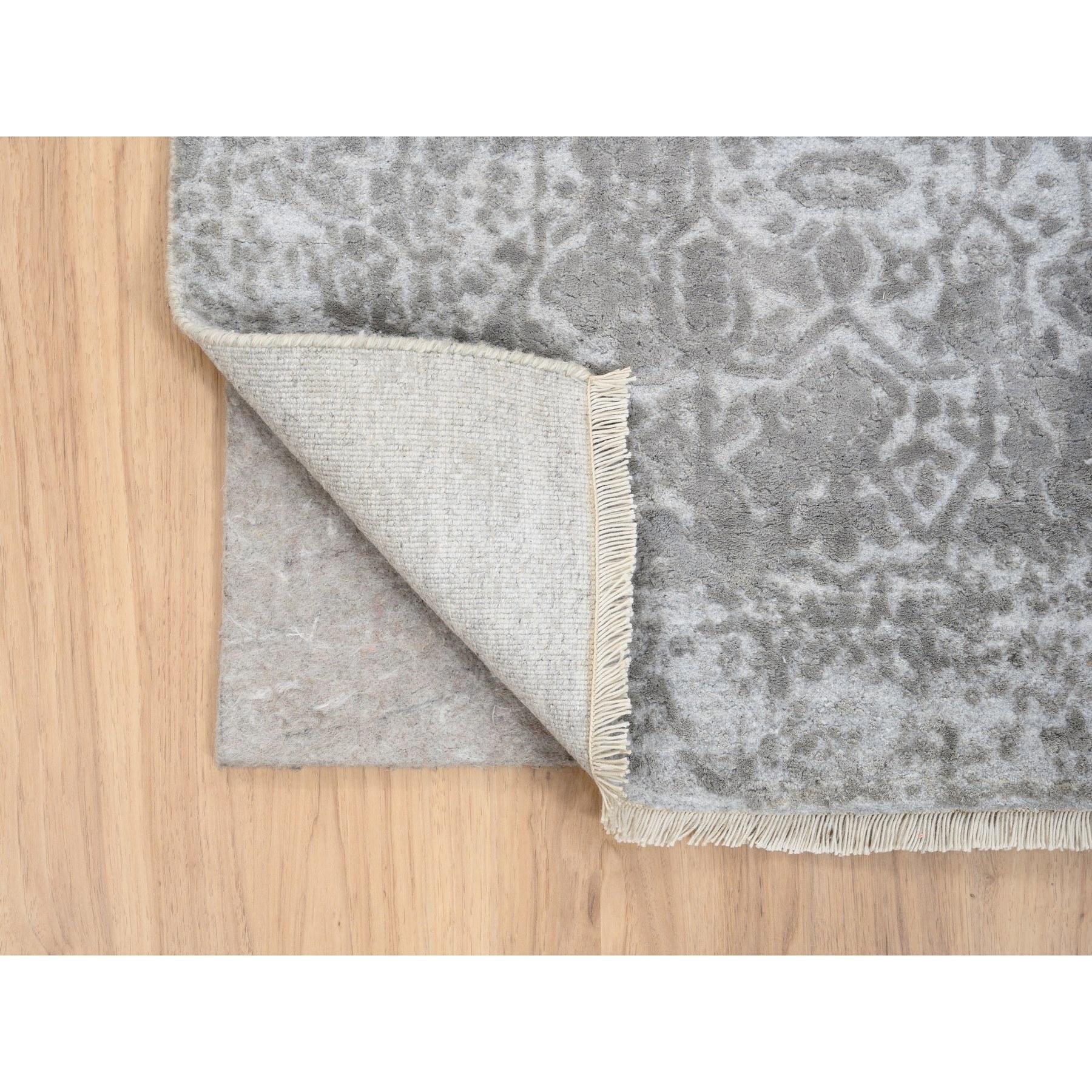 Médiéval Tapis de course persan Broken Design noué à la main en laine et pure soie grise 2'7