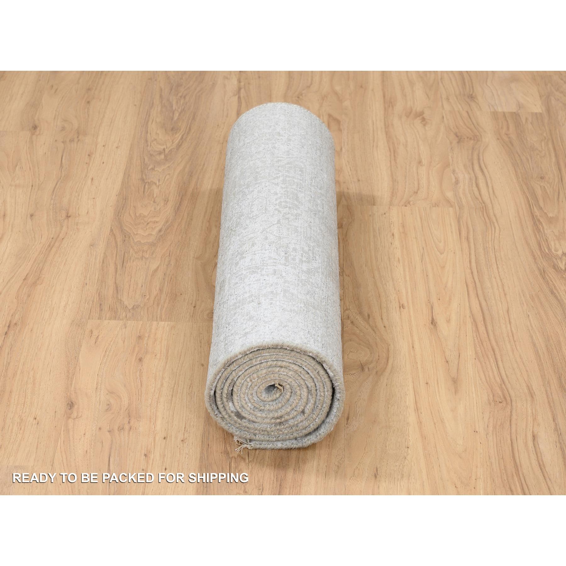 Tapis de course persan Broken Design noué à la main en laine et pure soie grise 2'7