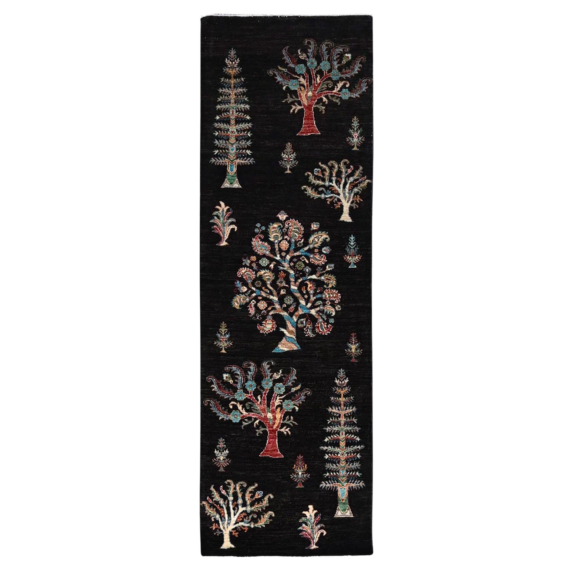 2'7 "x8' Schwarz Großer Stammesbaum Design Afghan Sultani Orientalischer Läufer Teppich im Angebot