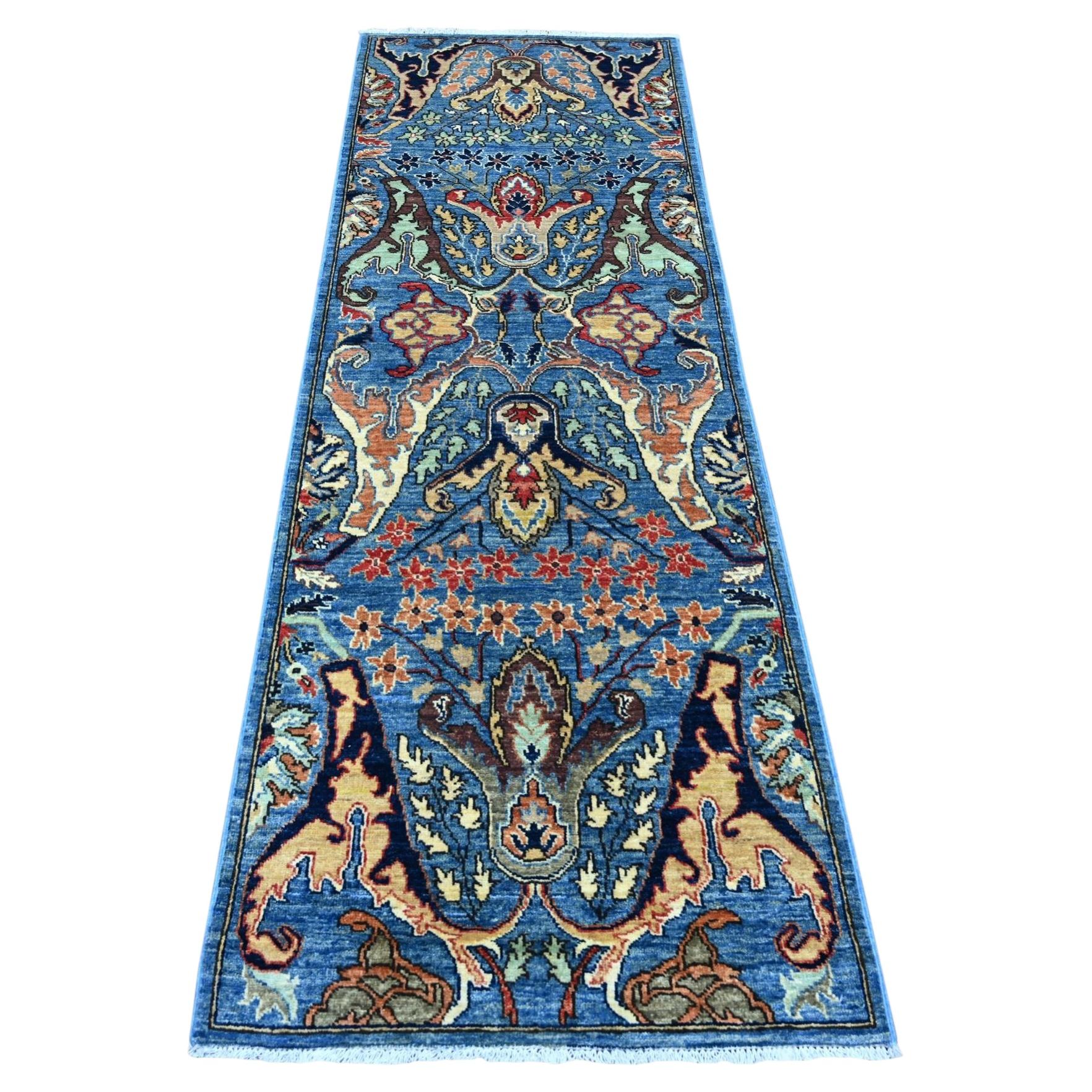 2'7"x8' Blue Peshawar with Bijar Garus Design Hand Knotted Wool Runner Rug