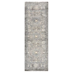 2'7"x8' Blue Silken Mamluk Design Washed Out Hand Knotted Oriental Runner Rug