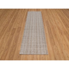 2'7"x8' Bone Brown Hand Loomed Natural Wool Vertical Stripes Design Runner Rug