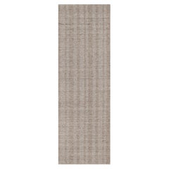 2'7"x8' Bone Brown Hand Loomed Natural Wool Vertical Stripes Design Runner Rug