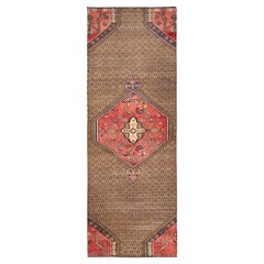 2
7"x8
 Brown Vintage Persian Serab Bird Figurine Hand Knotted Wool Runner Rug