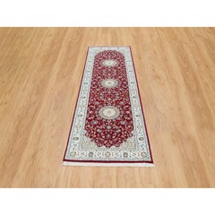 2'7"x8' Burgundy Red Nain Design 250KPSI Wool Hand Knotted Runner Oriental Rug