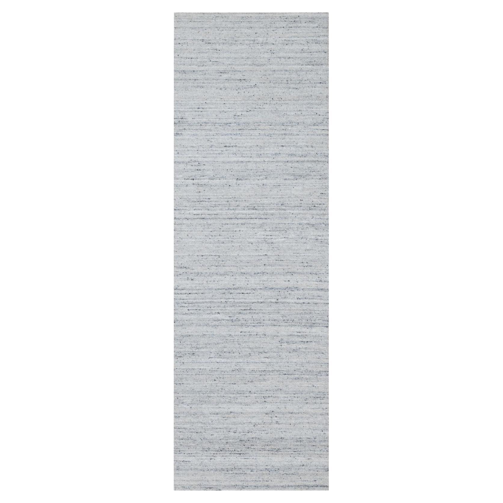 2'7"x8' Cloud Gray Modern Striae Design Hand Loomed Pure Wool Runner Rug
