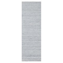 2'7"x8' Cloud Gray Modern Striae Design Hand Loomed Pure Wool Runner Rug