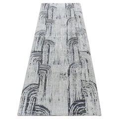 2'7 "x8' Cloud Gray The Cane Design Silk with Wool Hand Knotsted Runner Rugs (tapis de course en soie et laine noués à la main)