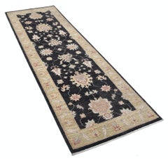 2.7x8 ft Black Hallway Runner. Kitchen Rug. Handknotted Corridor Rug. 100% Wool