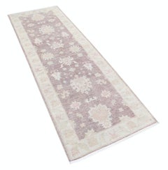 2.7x8 ft Hand Knotted Blush, Ivory Wool Runner Rug. Turkish Floral Corridor Rug