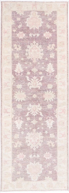 2.7x8 ft Hand Knotted Blush, Ivory Wool Runner Rug. Turkish Floral Corridor Rug