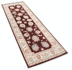 2.7x8 ft Hand Knotted Red, Beige Runner Rug for Kitchen. Wool Hallway Rug