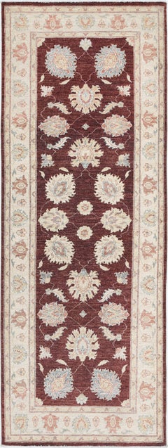 2.7x8 ft Hand Knotted Red, Beige Runner Rug for Kitchen. Wool Hallway Rug