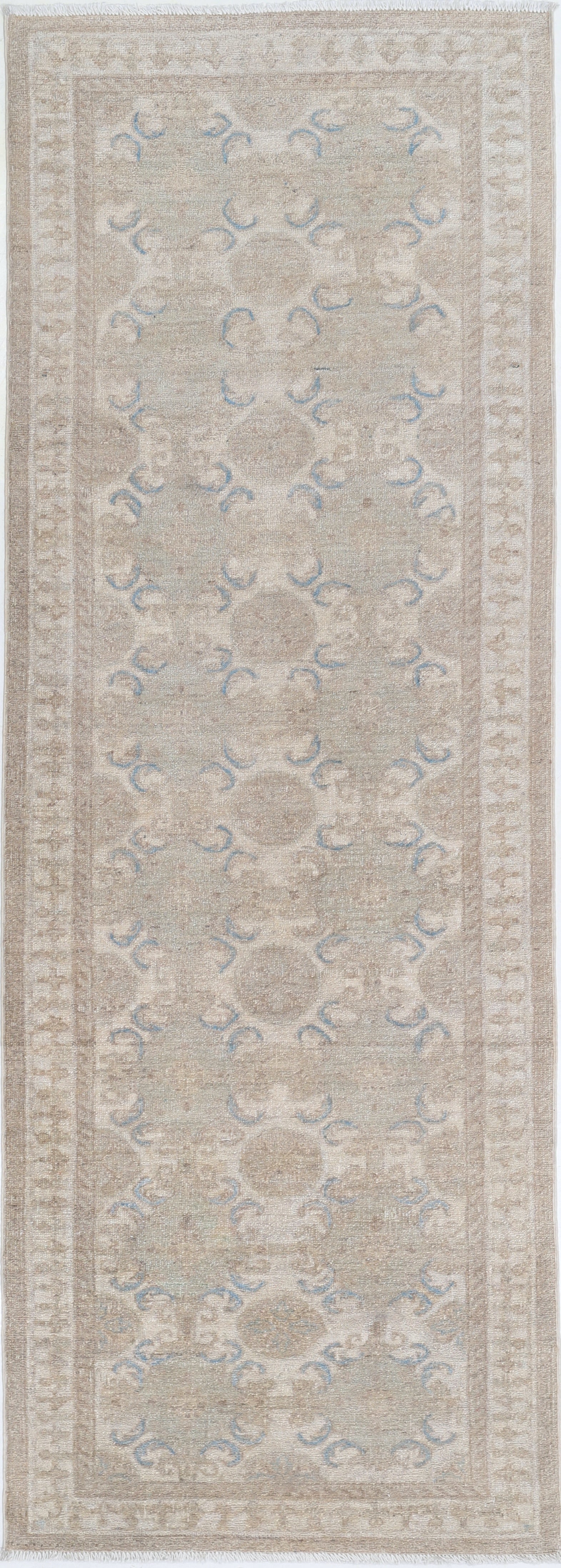 2.7x8 ft Wool Corridor Runner Rug. Handknotted Kitchen Rug. Beige Hallway Rug
