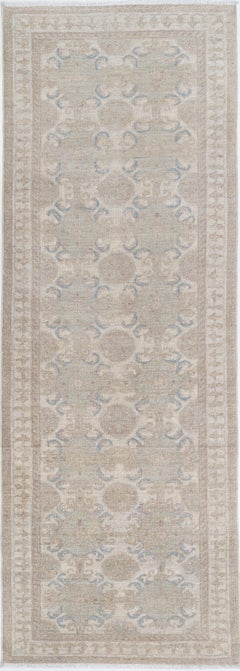 2.7x8 ft Wool Corridor Runner Rug. Handknotted Kitchen Rug. Beige Hallway Rug