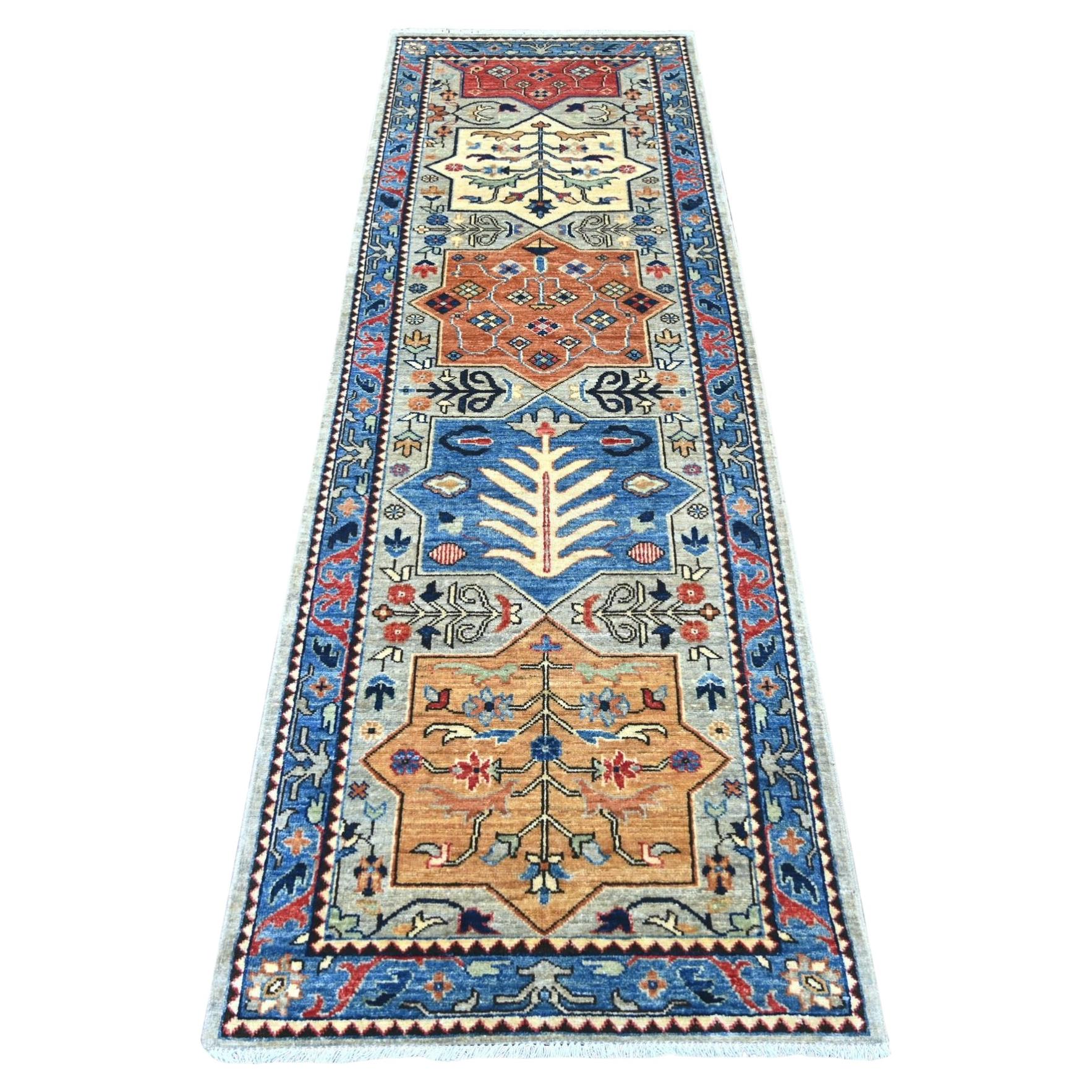 2'7"x8' Gray Peshawar Caucasian Akstafa Design Hand Knotted Wool Runner Rug