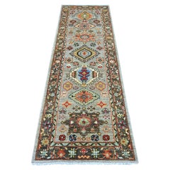 2'7"x8' Gray Peshawar with Karajeh Design Hand Knotted Soft Wool Runner Rug