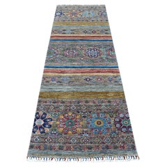 2'7 "x8' Tapis de course en laine grise Super Kazak Khorjin Design noué à la main
