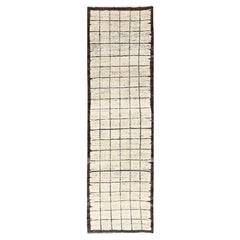 2
7"x8
 Ivory Moroccan Weave Grid Design Natural Wool Hand Knotted Runner Rug