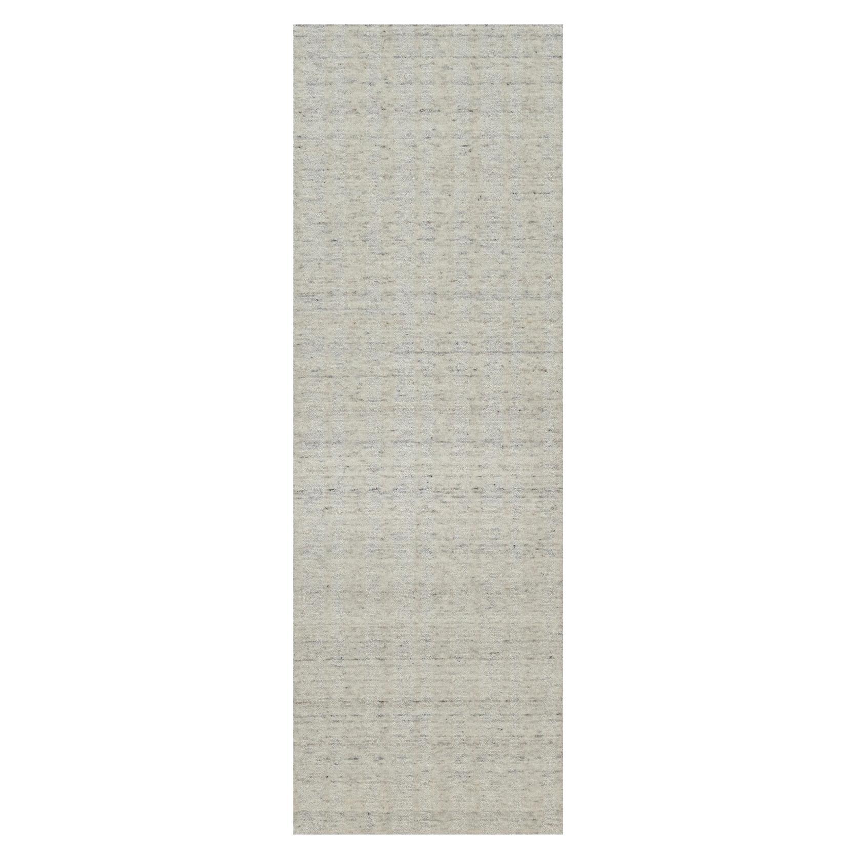 2'7"x8' Ivory Natural Wool Vertical Stripes Design Hand Loomed Runner Rug