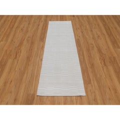 Tappeto da corridoio in poliestere tessuto a mano, 2'7"x8', color avorio, design moderno a striature